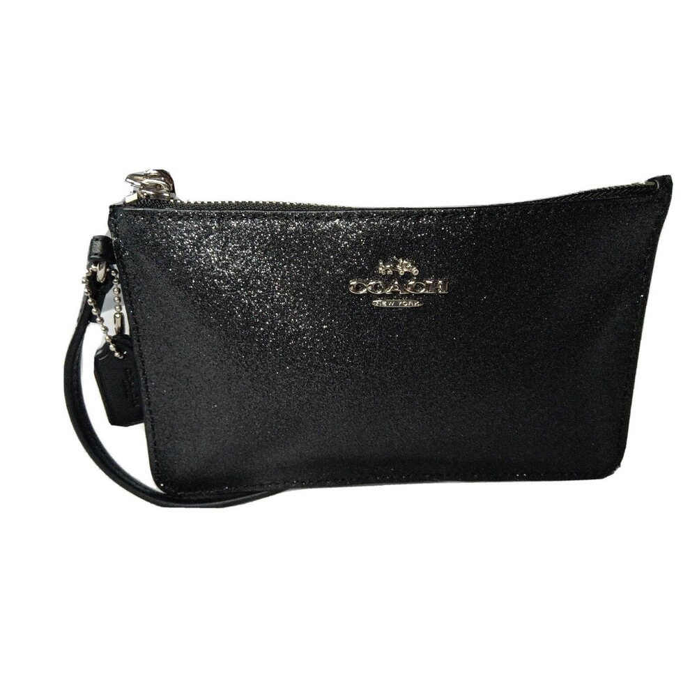 Coach F64585 Wristlet Metallic Black Glitter Wallet Coach & Horses Logo Clutch